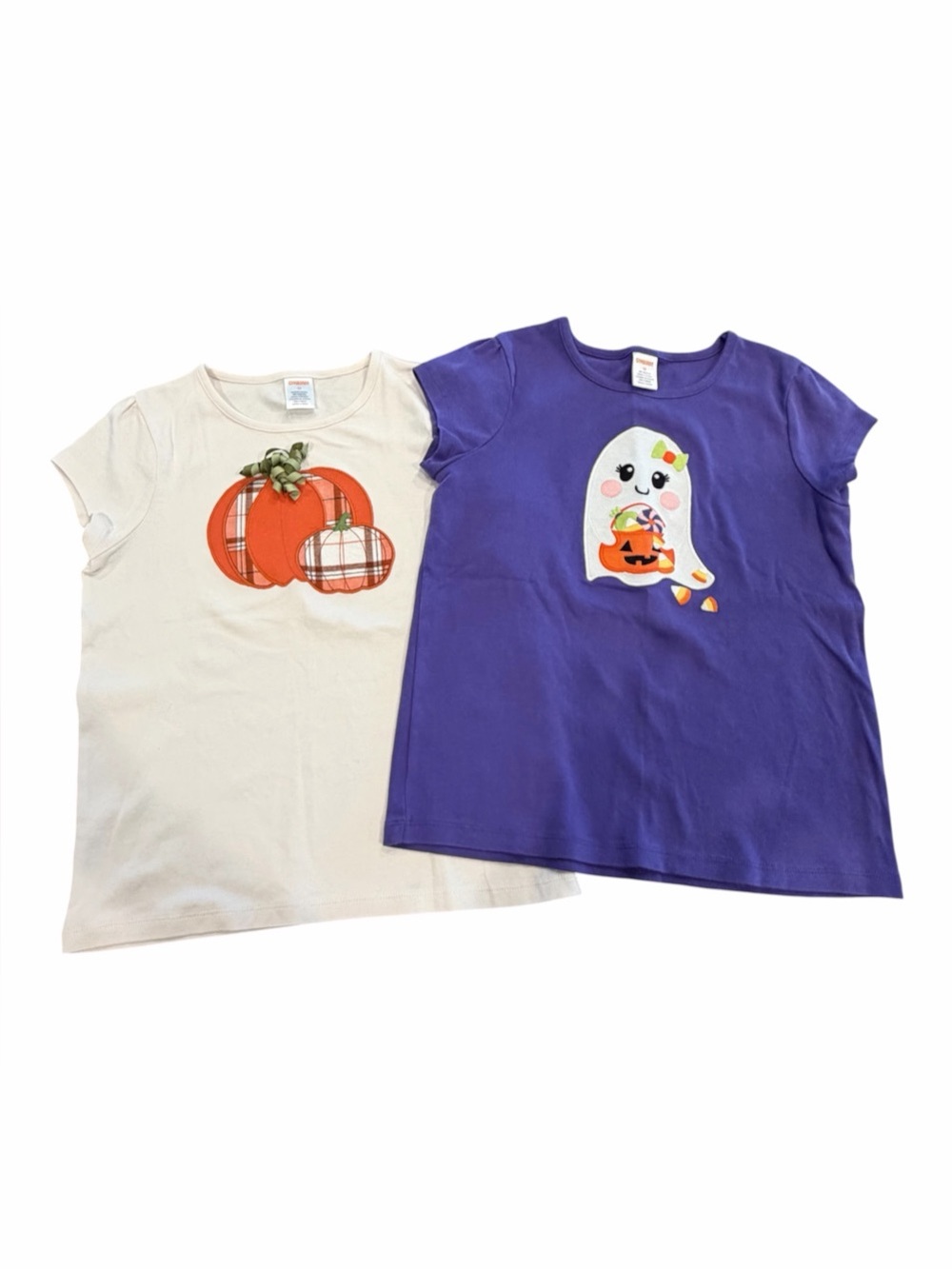 2 -Girls Gymboree Halloween Pumpkin & Ghost T-Shirts - Purple and Cream